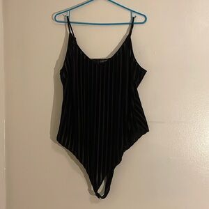 Forever 21 Plus Velvet & Sheer Mesh Striped Bodysuit